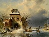 Winter Scene with Figures by Charles Henri Joseph Leickert